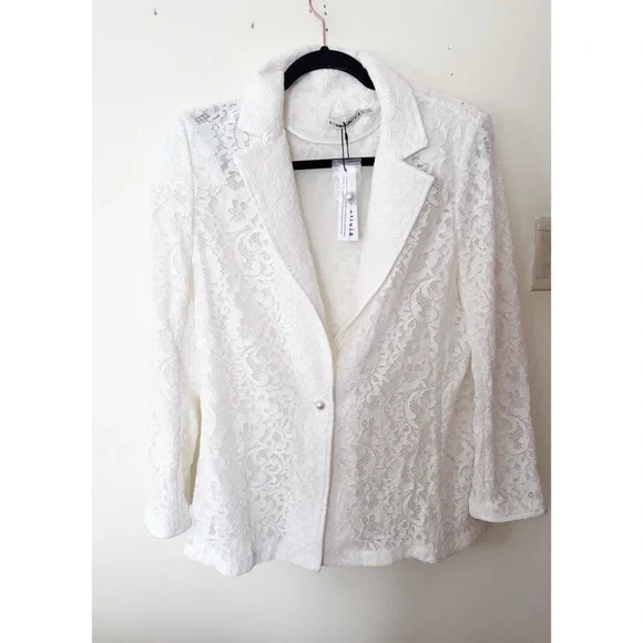 Alice and Olivia JUDITH SHEER LACE SHAWL COLLAR BLAZER size 8